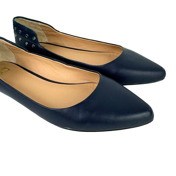 Joe’s Duarte Navy Blue Leather & Suede Rivet Studs Pointed Toe Ballet Flats - Picture 7 of 12